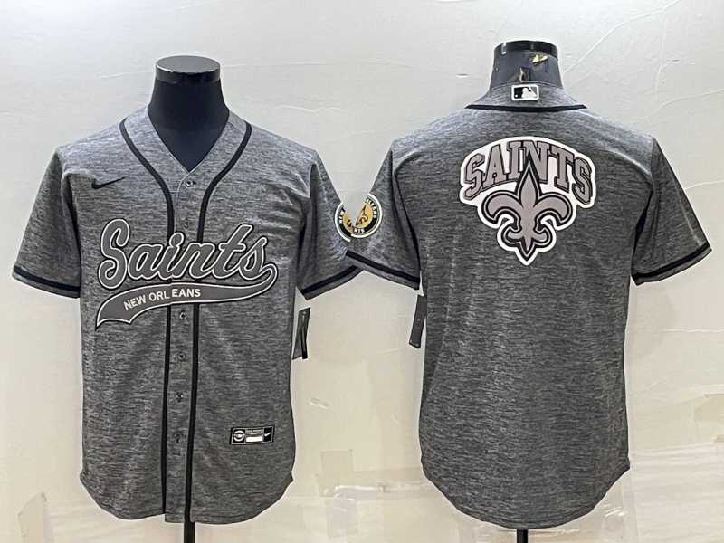 Mens New Orleans Saints Grey Team Big Logo With Patch Cool Base Stitched Baseball Jersey